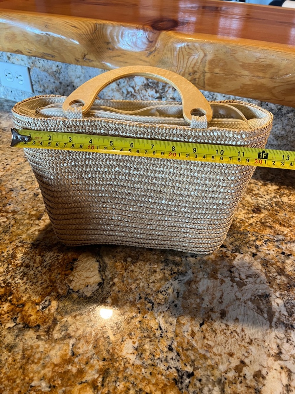 Woven Straw Tote Bag with Beige Handles - Picture 8 of 9